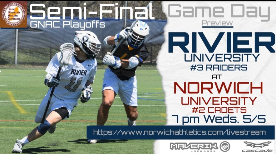 Men's Lacrosse Game Preview Away GNAC Semi-Final Playoff Weds 7 pm at Norwich