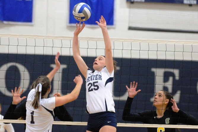 Women's Volleyball defeats Trinity in five sets at the Wesleyan Tri-Match